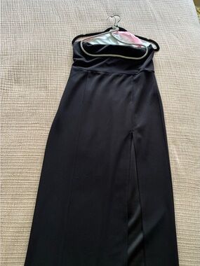 Showpo Black Strapless Maxi Gown with Side Slit